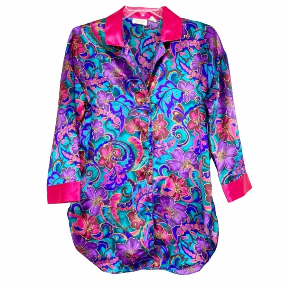 Vintage Gold Label Victoria's Secret Purple Floral Top Sz S